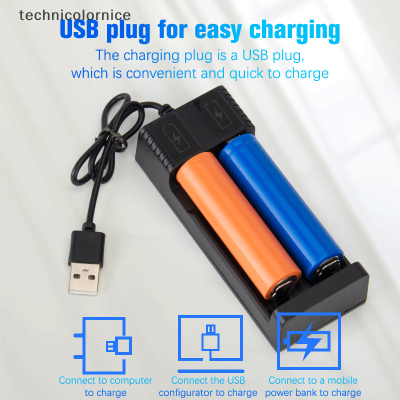 Technicolornice 1/2 ช่องสมาร์ท 18650 Charger แบตเตอรี่ลิเธียม Universal USB Chargering เครื่องชาร์จอัจฉริยะสําหรับชาร์จ Li-Ion Charger TRE