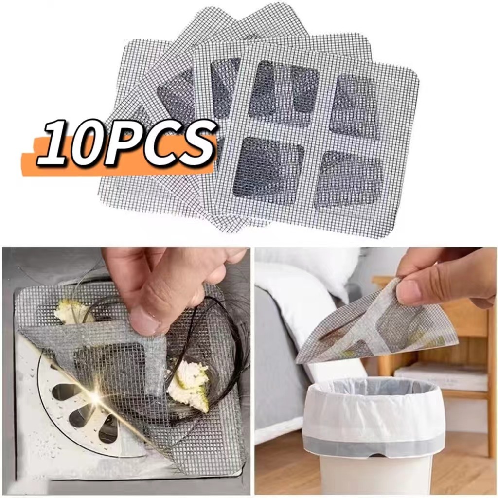 10ชิ้นห้องน้ําผมกรองตาข่ายห้องน้ําท่อระบายน้ํากรองสติกเกอร์ครัวป้องกันการอุดตันตนเองกาวท่อระบายน้ําชั้น