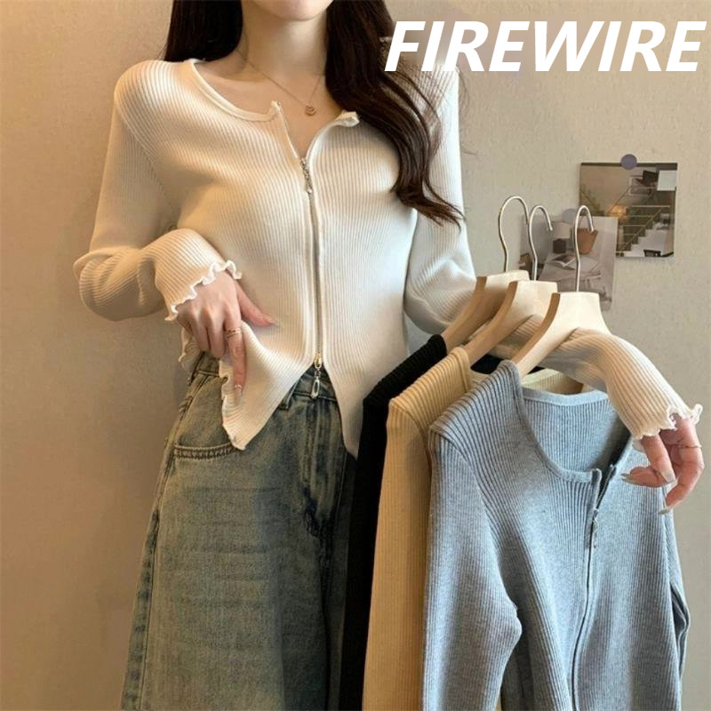 Firewire พร้อมส่ง เสื้อคอกลมแขนยาวผ้าวูลซิปสองทางดีไซน์เซ็กซี่ของผู้หญิงด้านบน(Y1803) -C