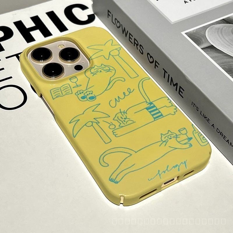 สนุกน่ารัก Graffiti ลูกแมววันหยุดฤดูร้อน iPhone เคสโทรศัพท์ใช้งานร่วมกับ iPhone 15 14 Pro Max เคสซิลิโคน 15 Plus XR 8 Plus กันกระแทก XR 7 Plus XS Max 12 13 Pro Max 11 กันฝุ่นกันกระแทก S8ZE