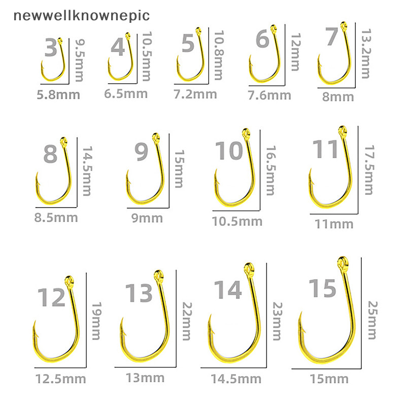 Newwellknownepic 100pcs กล่องสีทองแหวนหลอด Pay Iseini ตะขอ Barbed เหล็กคาร์บอนสูงตะขอตกปลาทะเล TH