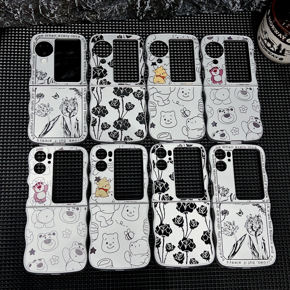 ปลอกเงินน่ารักสําหรับ OPPO Find N3 Flip N2 Flip Cartoon Design Cat N3Flip N2Flip Premium Phone Case