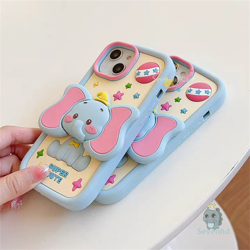 ใช้งานร่วมกับสําหรับ iPhone 15 14 13 12 11 Pro Max หรูหรา 3D ซิลิโคนเคสโทรศัพท์คู่การ์ตูนน่ารักช้างน้อย Dumbo กันกระแทก Soft TPU ป้องกันปกหลัง