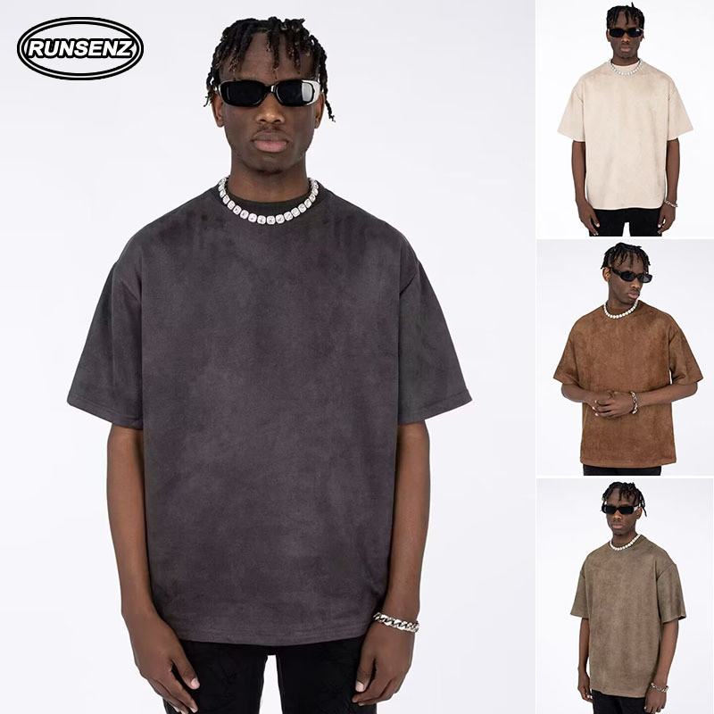 แฟชั ่ นหนังนิ ่ ม T เสื ้ อผู ้ ชายธรรมดา Oversize Tee Casual หลวมแขนสั ้ น 6 สี