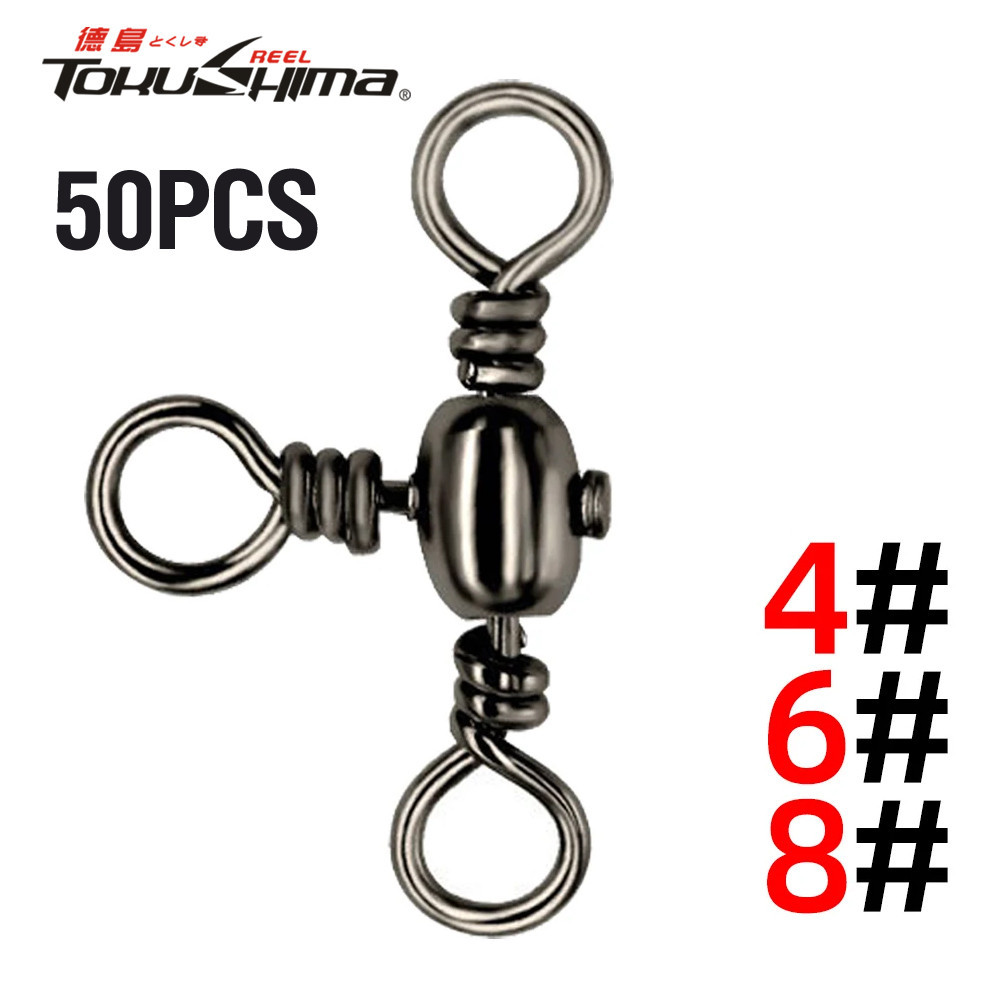 50 ชิ ้ นตกปลา 3 ทางหมุน 44-66LB สามทางหมุน Cross Line Connector สําหรับปลาดุก Rig ตกปลาหมุนตกปลา Tackle