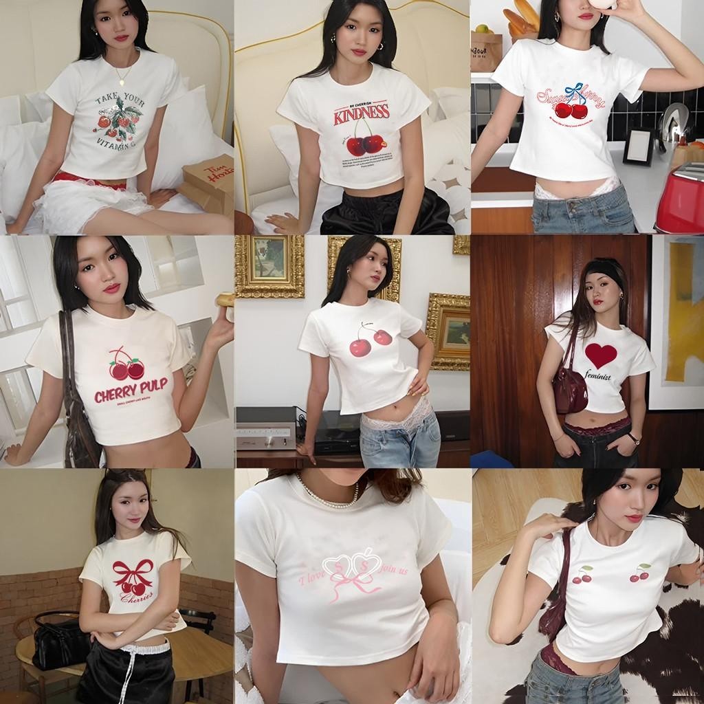 เกาหลี เสื้อแบบดารา เสื้อยืดแขนสั้น LQT0282 ผู้ชาย ผู้หญิง ลายทาง ตัวอักษร หลวม ลายสกรีน ฤดูร้อน ฤดูใบไม้ผลิ