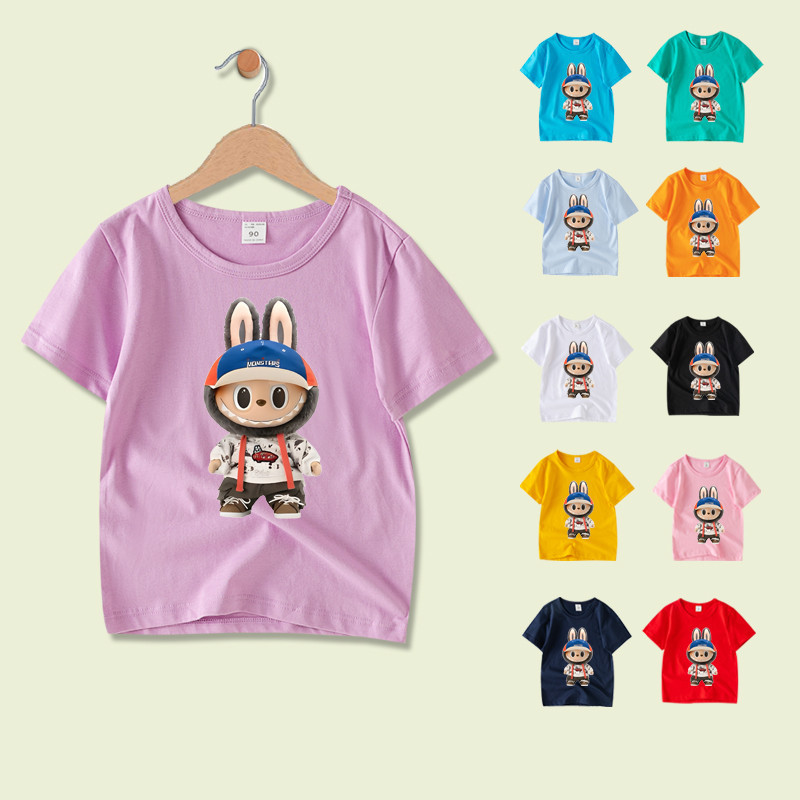 เสื้อยืดเด็กผู้หญิง Labubu ลาบูบู พิมพ์ลายการ์ตูน แฟชั่น ผ้าฝ้าย 100% แขนสั้น 8 สี พร้อมส่ง NE049