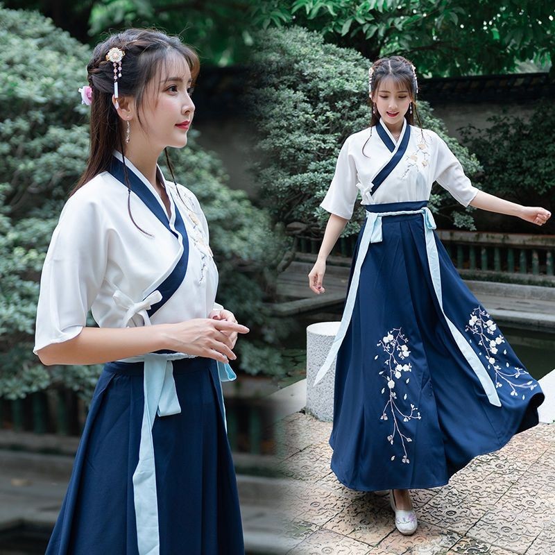 Hanfu โบราณหญิงปรับปรุงกระโปรงข ้ ามจีนเต ็ มสไตล ์ นางฟ ้ านักเรียนทุกวัน ( คลังสินค ้ าพร ้ อม )