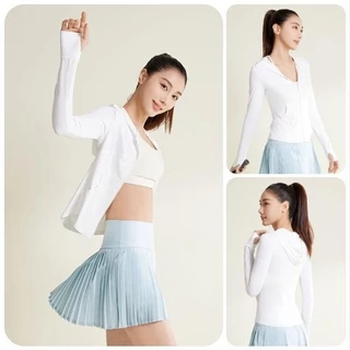 ✨NEW✨(YOGA-147) เสื้อคลุมออกกำลังกายผู้หญิงมีฮู้ด เสื้อกีฬาแจ็คเก็ตแขนยาวกันแดด มีซิป มีกระเป๋า