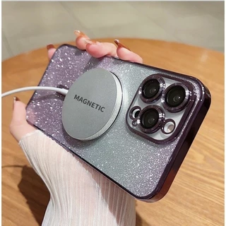 สําหรับ iPhone 11 12 13 14 Pro 15 Max Plus Deluxe Glitter Magnetic Clear กันกระแทก TPU Soft Case