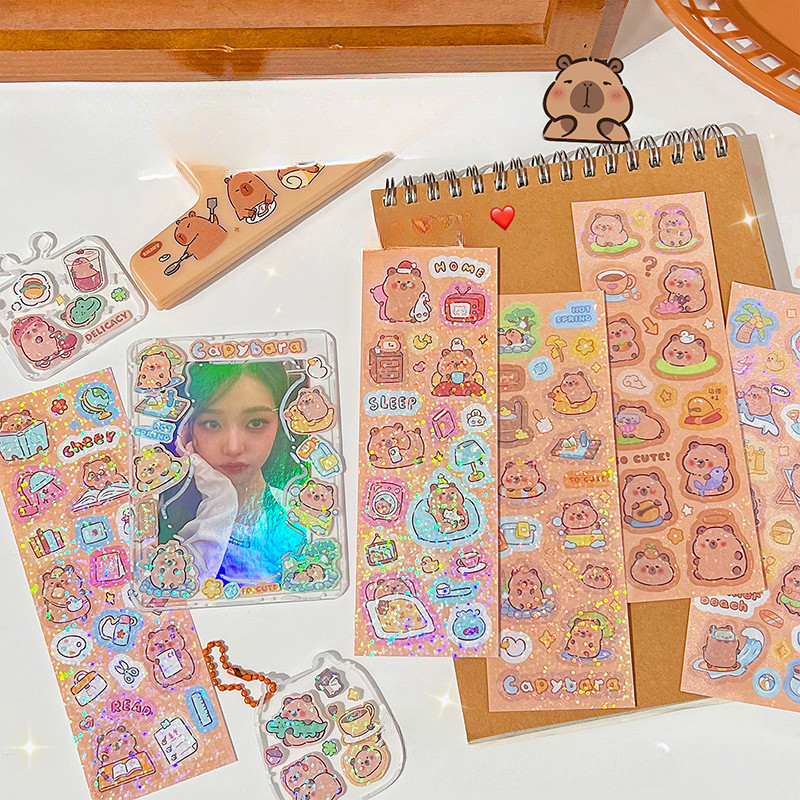 10 ชิ้น/แพ็ค Capybara การ์ตูนเลเซอร์สติกเกอร์สเก็ตบอร์ดน่ารัก DIY Cool Graffiti สติกเกอร์ Decal เครื่องเขียนของขวัญ