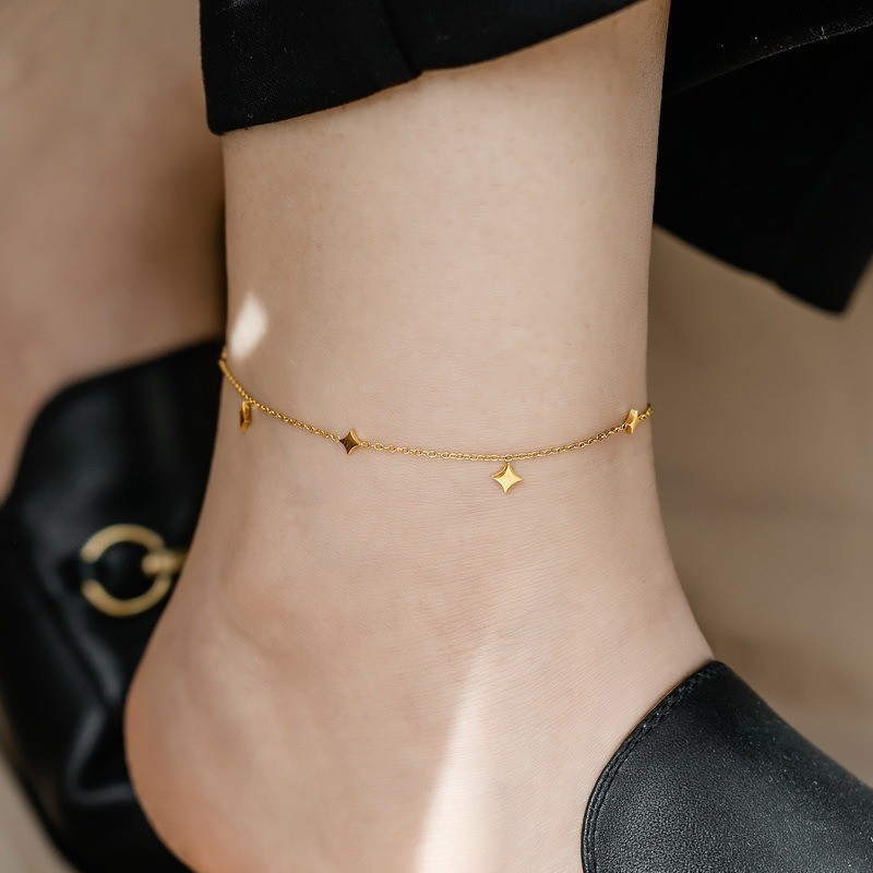 French Stars Shining Diamond-Shaped Sequins Titanium Steel Ankletผู้หญิงประณีตStarry Sky High-Grade Senseข้อเท้าโซ่Non-Fadingอุปกรณ์เสริมของขวัญขายส่ง
