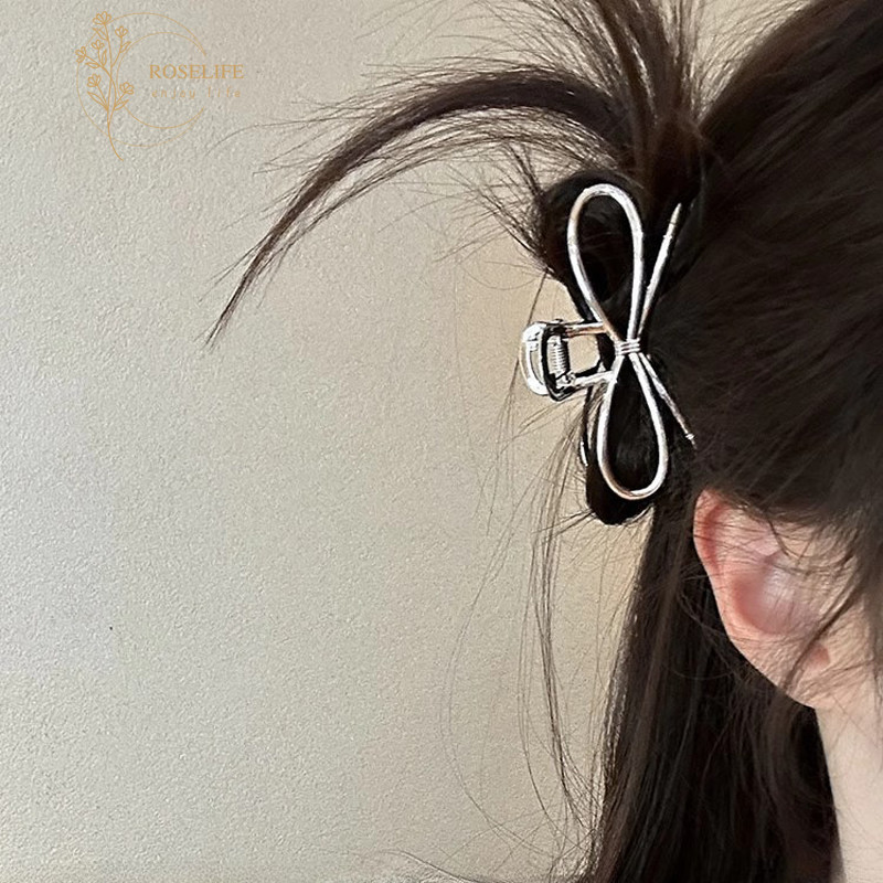 โรสไลฟ์ Minimalist อารมณ์ Big Silver โลหะโบว์ผม Claw คลิปสําหรับผู้หญิงสาวแฟชั่นเรขาคณิต Hairpins ผู้ถือหางม้าทุกวันอุปกรณ์จัดแต่งทรงผม