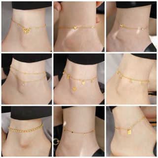 สร้อยข้อเท้าเหล็กไทเทเนียมที่เรียบง่ายหญิงกับหัวใจแฟชั่นเครื…