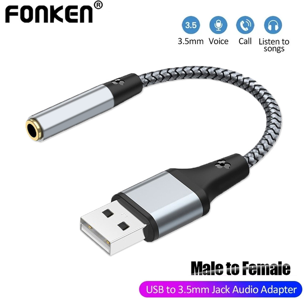 Fonken USB ถึง 3.5 มม.อะแดปเตอร์เสียงแจ็ค 3.5 มม.หญิง USB การ์ดเสียงภายนอกหูฟังไมโครโฟนอะแดปเตอร์