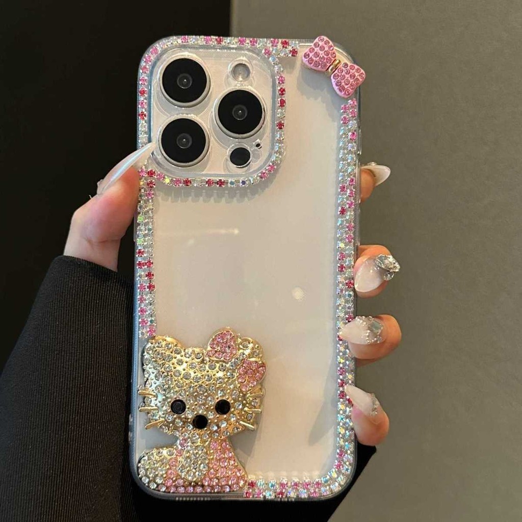 เงาRhinestone HelloKittyแมวเคสโทรศัพท์สําหรับOppo Reno 15 Pro Max 16F 15F 14F 14 13 12 11 Pro 13Pro 