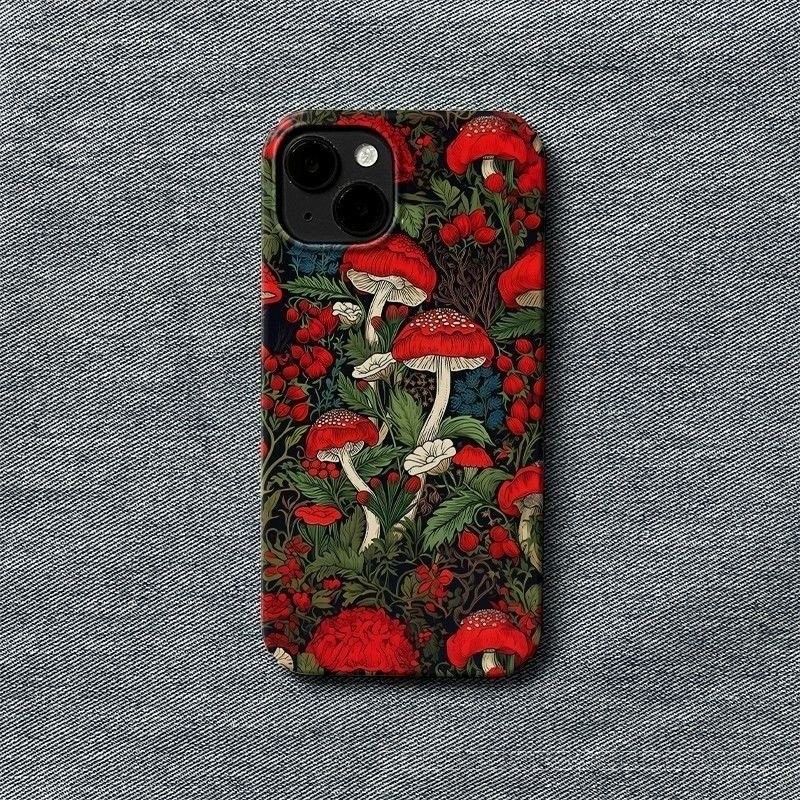Creative Art Jungleเห็ดสีแดงiPhoneเคสโทรศัพท์เข้ากันได้กับiPhone 15 14 Pro Max Anti-drop 15 Plus XR 7 Plusป้องกันฝุ่น 8 Plus XS Max 12 13 Pro Max 11 เคสซิลิโคนHKT9