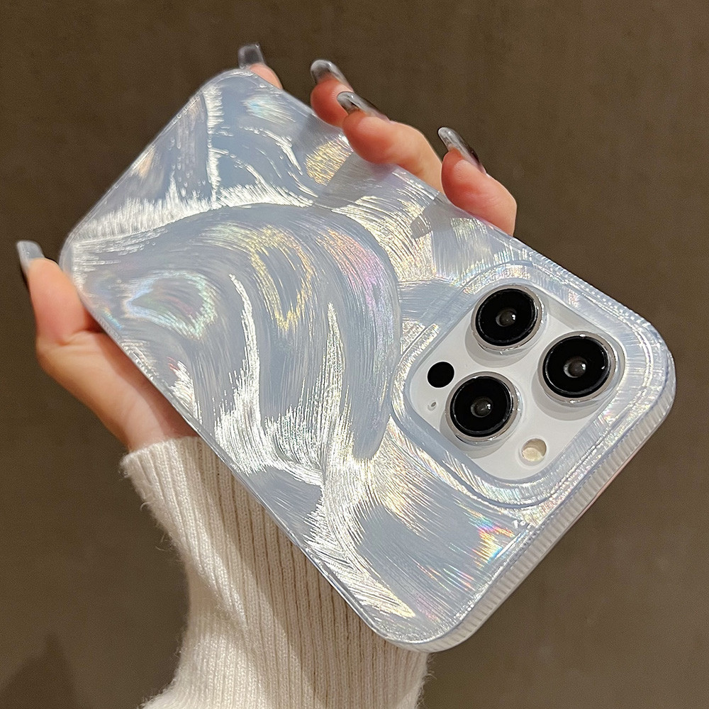 เคสกันกระแทก For iPhone 11 13 12 14 15 Pro Max 15 Plus 14 Plus เคสโทรศัพท์มือถือซิลิโคนอ่อนนุ่ม เคสเลเซอร์ไล่ระดับสีเงิน