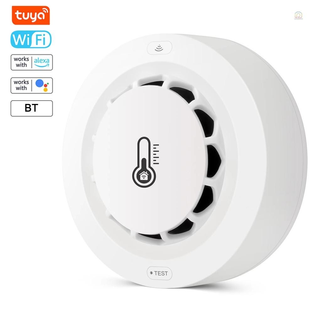 Tuya Wifi BT สองการเชื่อมต่อเครื่องตรวจจับควันอุณหภูมิความชื้นอุปกรณ์ 80dB เสียงปลุกโทรศัพท์มือถือ APP ระยะไกล Push Alert ฟังก์ชั่นใช้งานร่วมกับ Alexa และ Home Vo