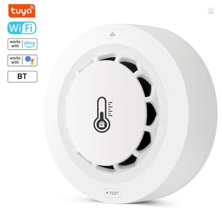 Tuya Wifi BT สองการเชื่อมต่อเครื่องตรวจจับควันอุณหภูมิความชื้นอุปกรณ์ 80dB เสียงปลุกโทรศัพท์มือถือ APP ระยะไกล Push Alert ฟังก์ชั่นใช้งานร่วมกับ Alexa และ Home Vo