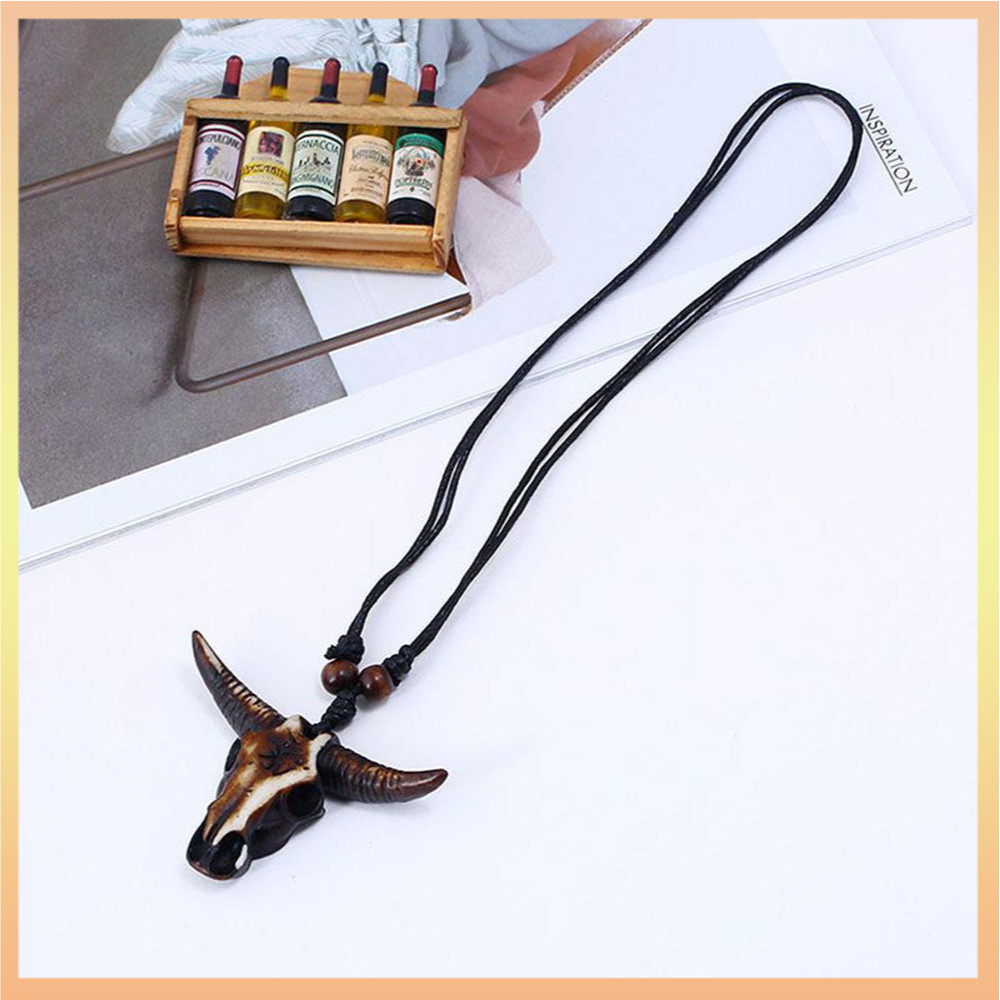 ใหม่ Bull Skull Head หนังชาติพันธุ์จี้สร้อยคอแฟชั่นเครื่องประดับผู้ชายของขวัญ