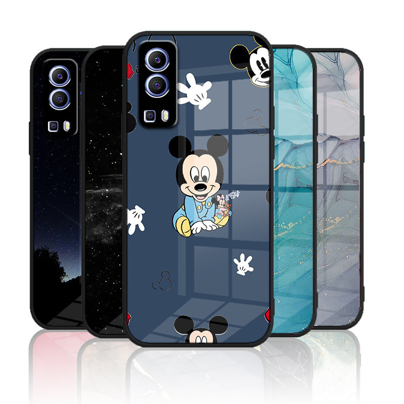 เคสกระจก VIVO Y72 5G เคสกระจกนิรภัยฮาร์ดฝาหลังขอบซิลิคอนอ่อน ราคาถูก Shopee Lazada