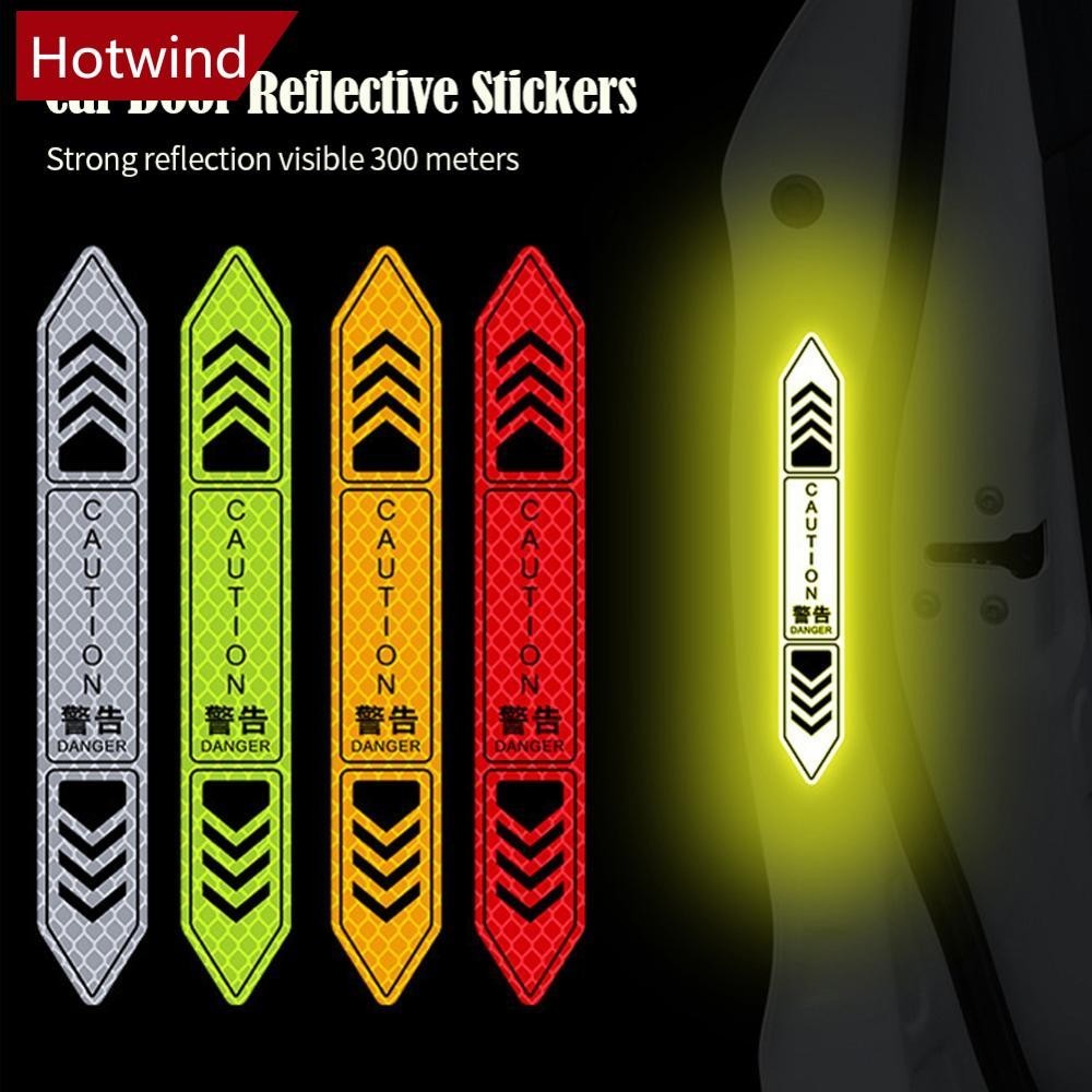 Hotwind 4 ชิ้น/เซ็ตรถสติกเกอร์ประตู Night Safety เทปคําเตือนสะท้อนแสงสติกเกอร์ประตูสติกเกอร์ตกแต่งรถแถบสะท้อนแสงอุปกรณ์เสริมอัตโนมัติ F7X8