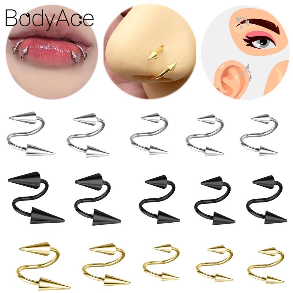 Bodyace สแตนเลสสตีลจมูก 1 PC S รูปร่าง Helix แหวนจมูก Gold Lip Stud Sliver แหวนคิ้วสีดํากระดูกอ่อนสตั๊ดต่างหู