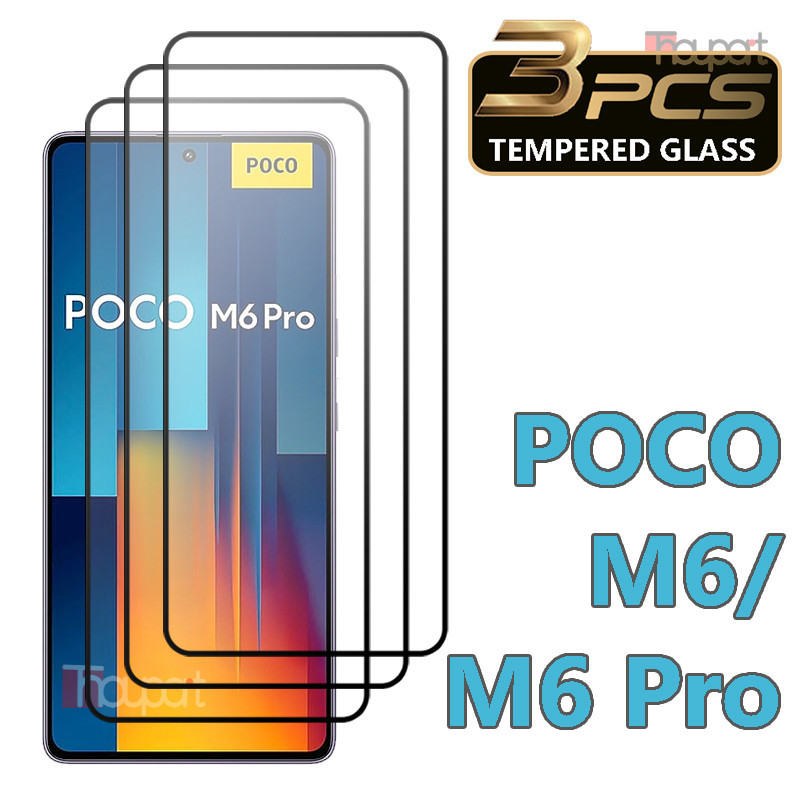 3pcs กระจกนิรภัยป้องกันหน้าจอฟิล์มสําหรับ Xiaomi Poco M6 M2 M3 M4 M5 M5S Pro 4G 5G M4Pro M6Pro