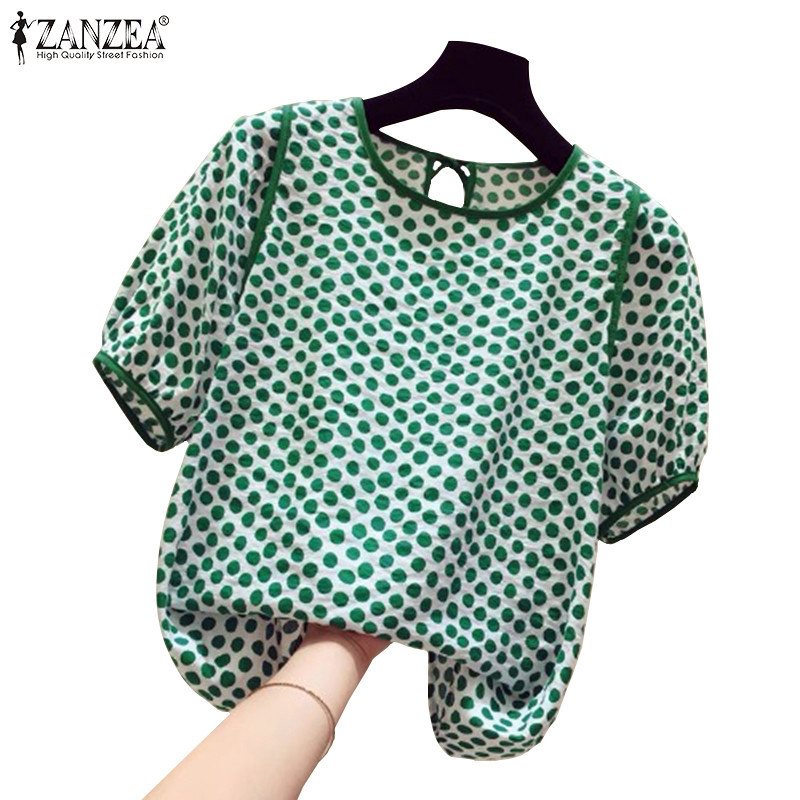 Zanzea เสื้อเบลาส์ครึ่งแขนคอกลมลายจุดเกาหลีสําหรับผู้หญิง