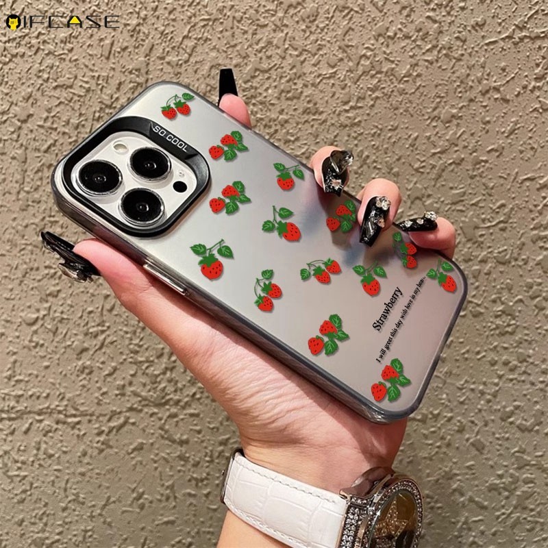 สําหรับ Huawei Pura 70 P60 Art P50 P40 P30 Pro Plus Ultra เคสโทรศัพท์สีแดงสตรอเบอร์รี่ผลไม้เลเซอร์เงา Shining Glitter Bling หรูหราสีดําสีขาวเงิน IMD ปลอกกรณีฝาครอบ