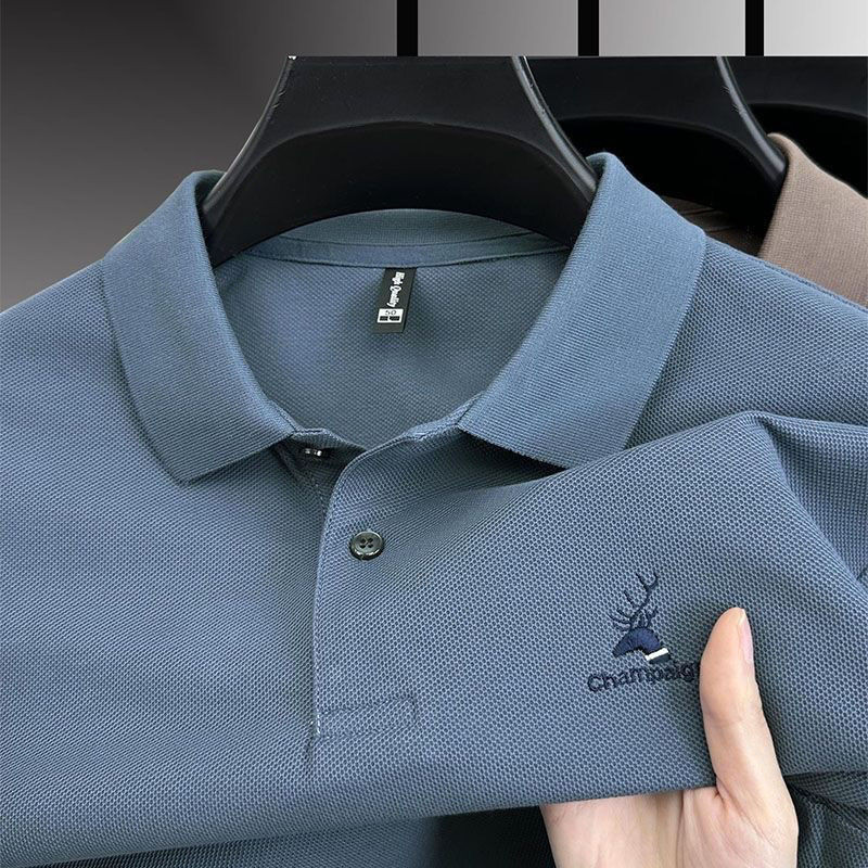 เสื้อโปโล/หนัก Xinjiang Cotton POLO เสื้อยืดแขนสั้น/หนัก Xinjiang Cotton POLO เสื้อยืดแขนสั้น 100 ฤดูร้อนผู้ชายปกธุรกิจสไตล์ใหม่ปักลําลองด้านบน