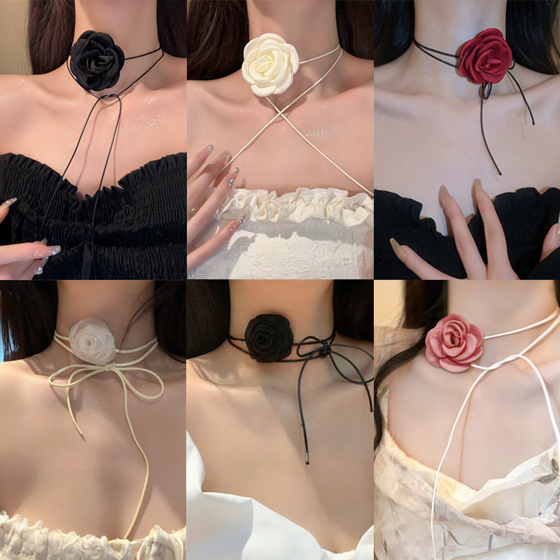 Super Fairy Sweet Camellia สร้อยคอผู้หญิง Rose Choker Clavicle Chain อุปกรณ์เสริม