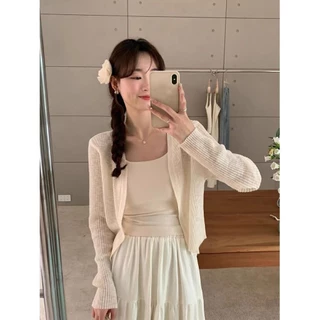 CHILI-KOKO 72052❤️เสื้อคลุมแขนยาวเข้มกัตดอกไม้ สีพาสเทล แมชต์กันได้ทุกชุด แฟชั่นใหม่แนวเกาหลี