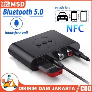 NFC Penerima Audio Bluetooth 5.0, Adaptor Nirkabel Musik Stereo 3D Kartu 2RCA 3.5Mm 3.5 AUX Jack untuk Kit Mobil Headphone Speaker Berkabel