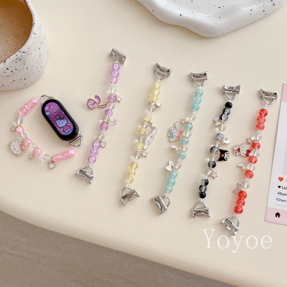 SANRIO ใหม่น่ารักสายสําหรับ เสี่ยวหมี่ ไมล์ วงดนตรี 9 8 7 6 5 เอ็นเอฟซี แฟชั่น ซานริโอ สําหรับ ไมล์band 5/6/4/3 คริสตัลลูกปัดยืดหยุ่นสร้อยข้อมือข้