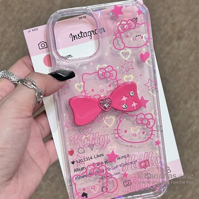 ซื้อ Iphone 15 14 13 12 11 Pro Max X Xr Xs Max 7 8 Plus SE2020 เคสโทรศัพท์น่ารักโบว์สีชมพู KT Cat Love Heart Clearฝาครอบโทรศัพท์นุ่ม