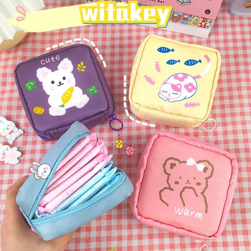 Witakey ถุงเก็บผ้าอนามัย, กระเป๋าใส่เหรียญผ้ามัลติฟังก์ชั่น, การ์ตูนสร้างสรรค์ ANimal Organizer สายเคเบิลข้อมูลกันน้ํากระเป๋าเดินทางกลางแจ้ง