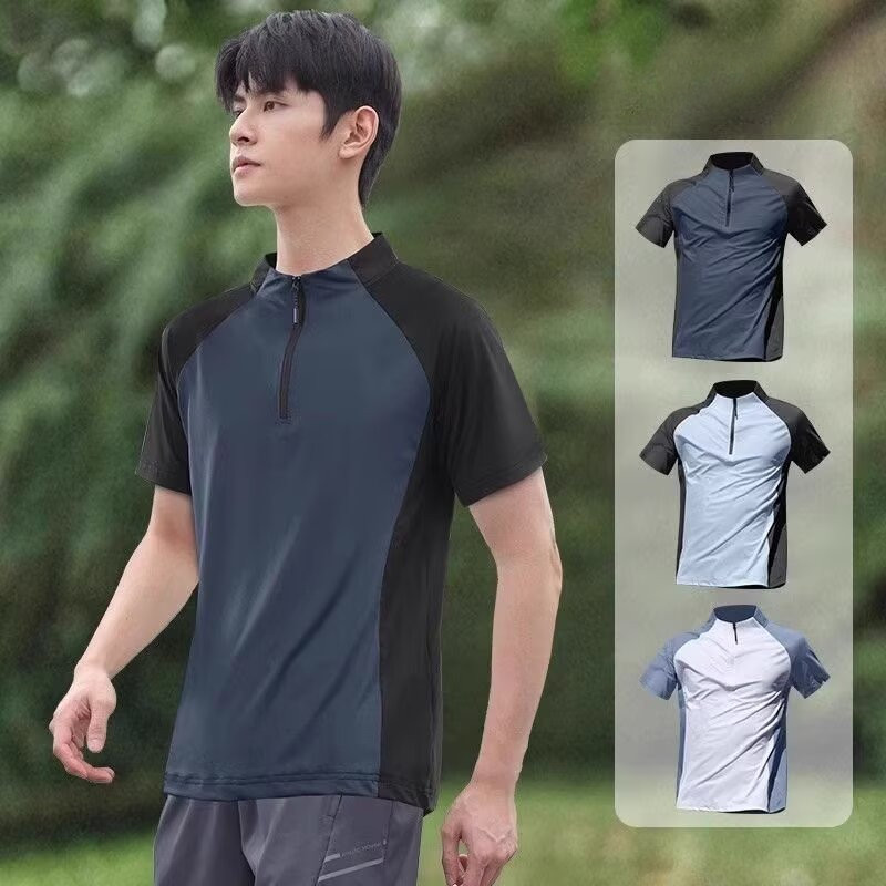 Unisex Dri-Fit Half Zip เสื้อออกกําลังกายแขนยาวและแขนสั้น Gym Training Top  เสื้อผ้าออกกําลังกายใหม่สีฟ้าสีขาวสีดํา