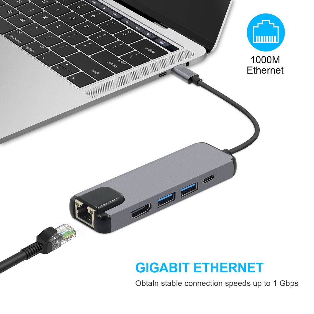 3.0 Hub ถึง 3.0 5in1 Notebook Dock c Station Network Usb-c Hub Notebook Type Usb-c To Station Networ