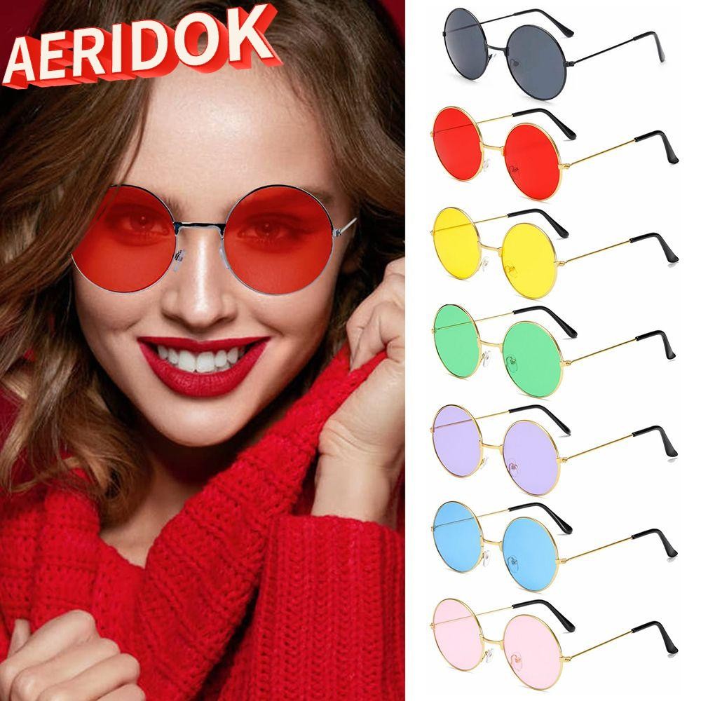 AERIDOK แว่นกันแดดโลหะ Party Women Men Hippie Circle Glasses