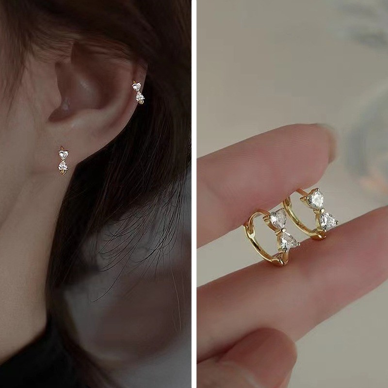 14k Gold-plated Zircon Bowknot Hoop ต่างหู Silver Bow Hoop ต่างหูสําหรับผู้หญิงงานแต่งงานเครื่องประดับ