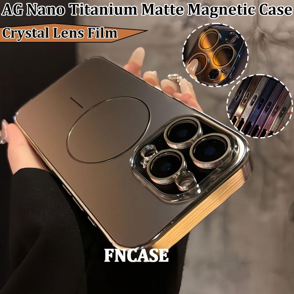 AG Nano Titanium Matteแม่เหล็กกรณีกล้องเลนส์ป้องกันฟิล์มสําหรับiPhone 12 13 14 15 16 Pro Maxกรณี14/15 PLUS Enclosed Anti-Fallกันกระแทกขอบนุ่มฝาครอบ
