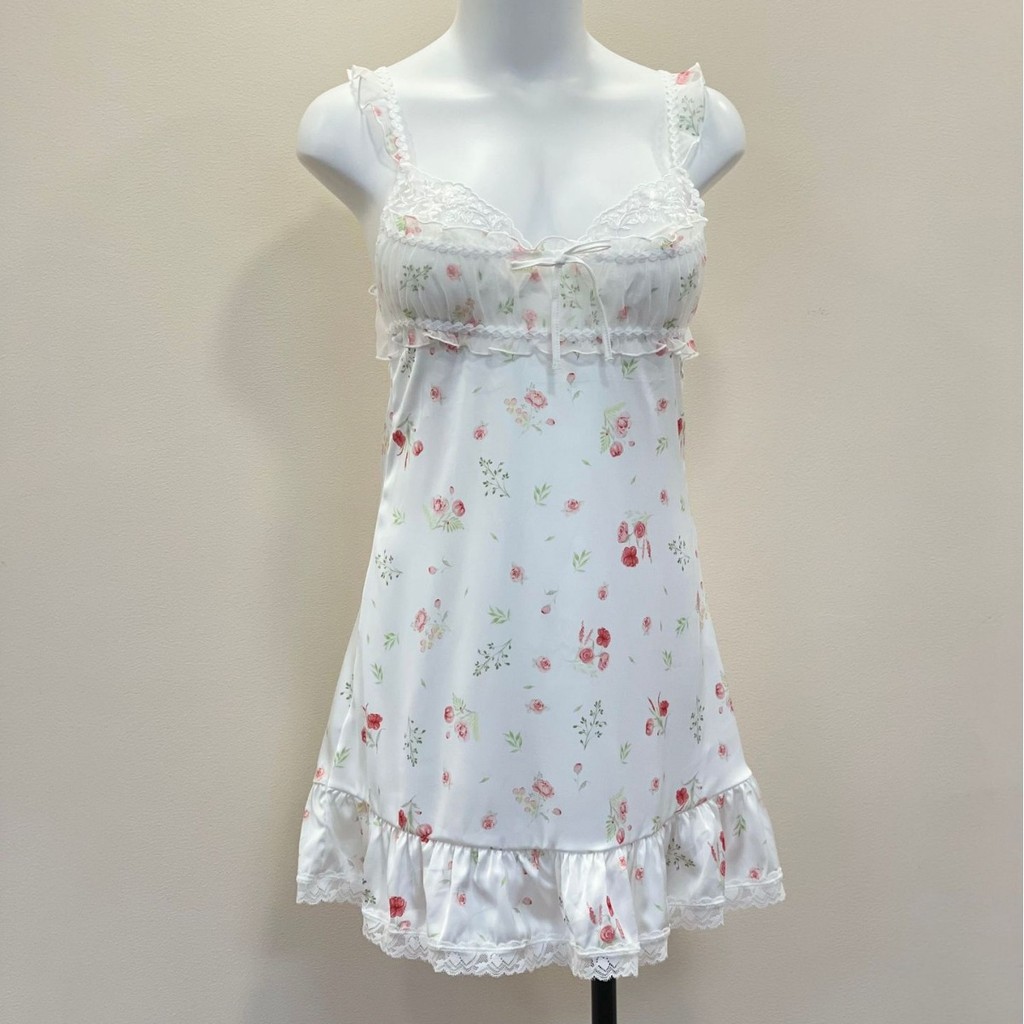 Rose พิมพ์เซ็กซี่ชุดชั้นในกลับหญิง Nightdress พร้อมแผ่นหน้าอก Suspender Nightdress
