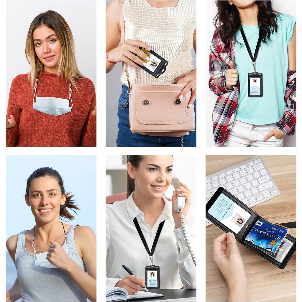 Retractable Reel Heavy Duty Carabiner หนังผู้ถือบัตรป้ายและ Clear ID หน้าต่างสําหรับพนักงานสํานักงานนักเรียนครู Couriers - รูปที่ 5