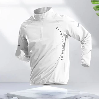 ผู้ชายกีฬาแขนยาวแห้งเร็วระบายอากาศ Windproof สบายสำหรับว่ายน้ำฟิตเนส