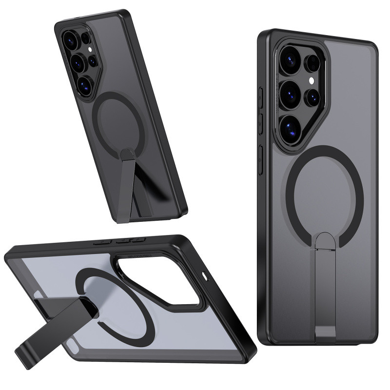 SAMSUNG Luxury Matte Magnetic Invisible Bracketเคสโทรศัพท์สําหรับSamsung Galaxy S25 Ultra S25 Edge S24 S23 Ultra Plus S24 FE S22 Ultraไร้สายชาร์จKickstand Hardกันกระแทก
