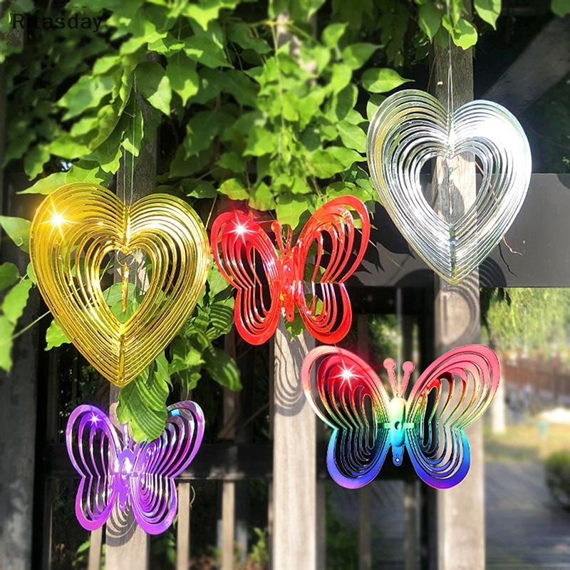 Ritasday 1PC สวนกลางแจ้ง Yard Decor Gradient สี Wind Spinner Catcher หกเหลี่ยม 3D น้ําไหลผล Wind Chimes อะไหล่ใหม่