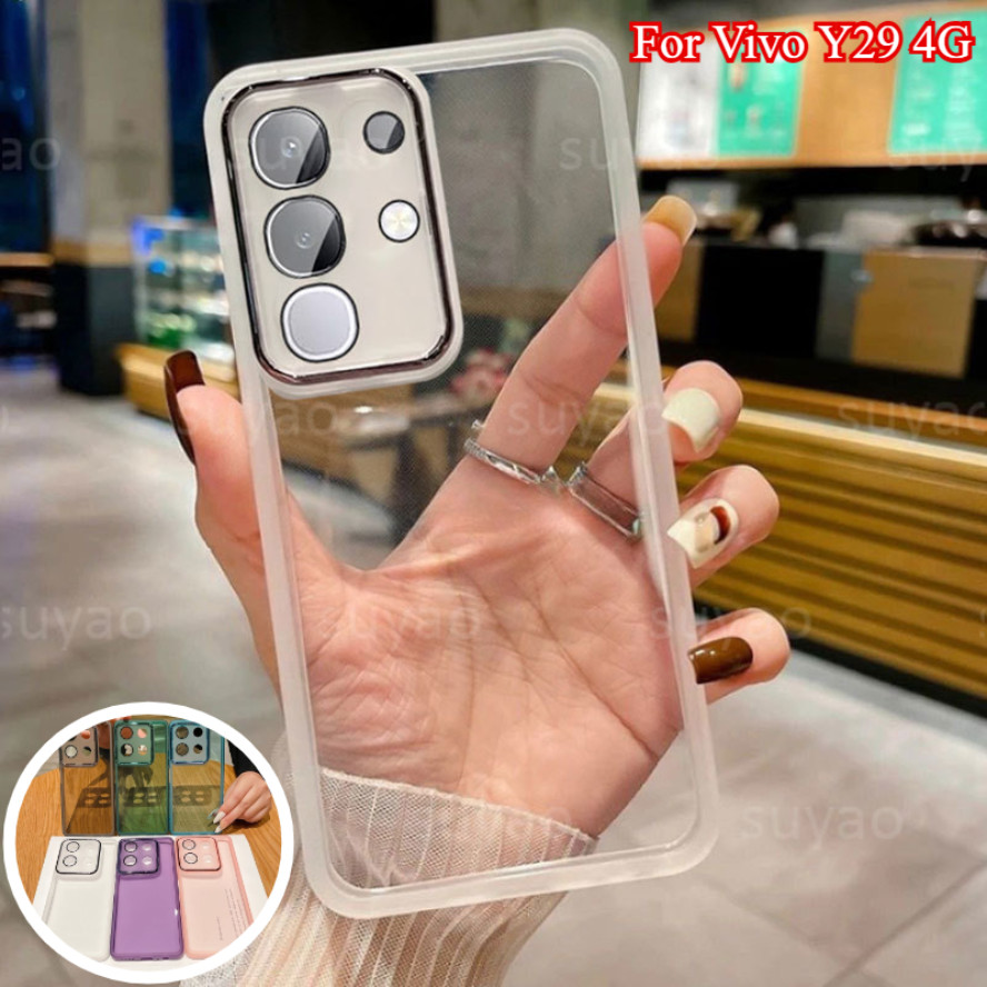 กล้องเลนส์ป้องกันเคสโทรศัพท์สําหรับvivo Y29 4G Y39 5G 2025 บางโปร่งใสปลอกใสสีทึบกันกระแทกนุ่มTPUแฟชั
