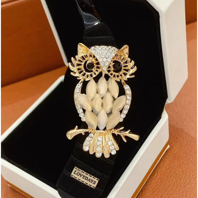 เข็มกลัดสองสีทองและเงินรูปนกฮูกตาแมว อุปกรณ์เสริมชุดสูทสำหรับผู้หญิง